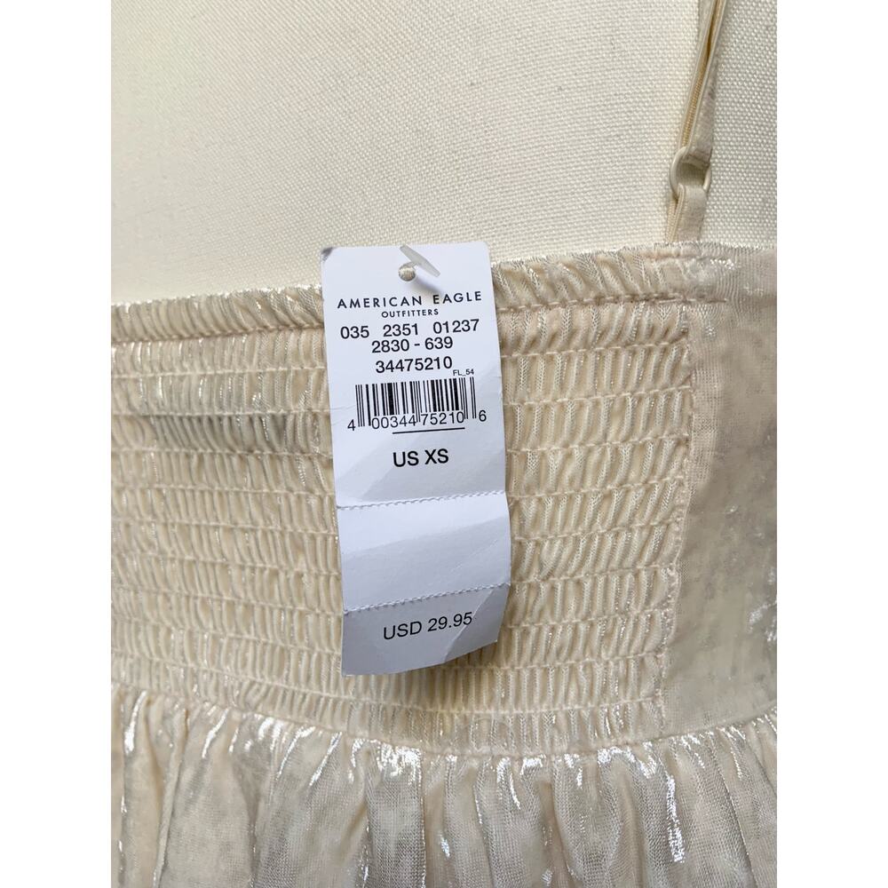 NWT American Eagle Outfitters Cream Ruffled Velour Peplum Top Blouse Women's XS - Picture 8 of 9
